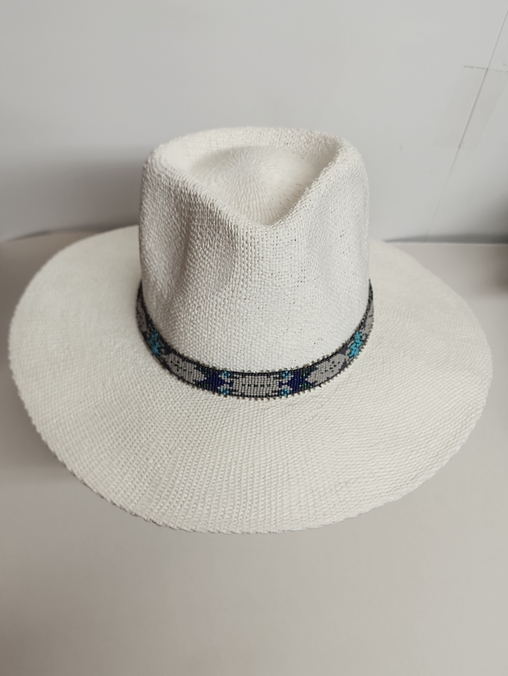 Nikki Beach Boot Barn Dr. Endorsed White Wide-Brim Cowboy Hat with Beaded Trim